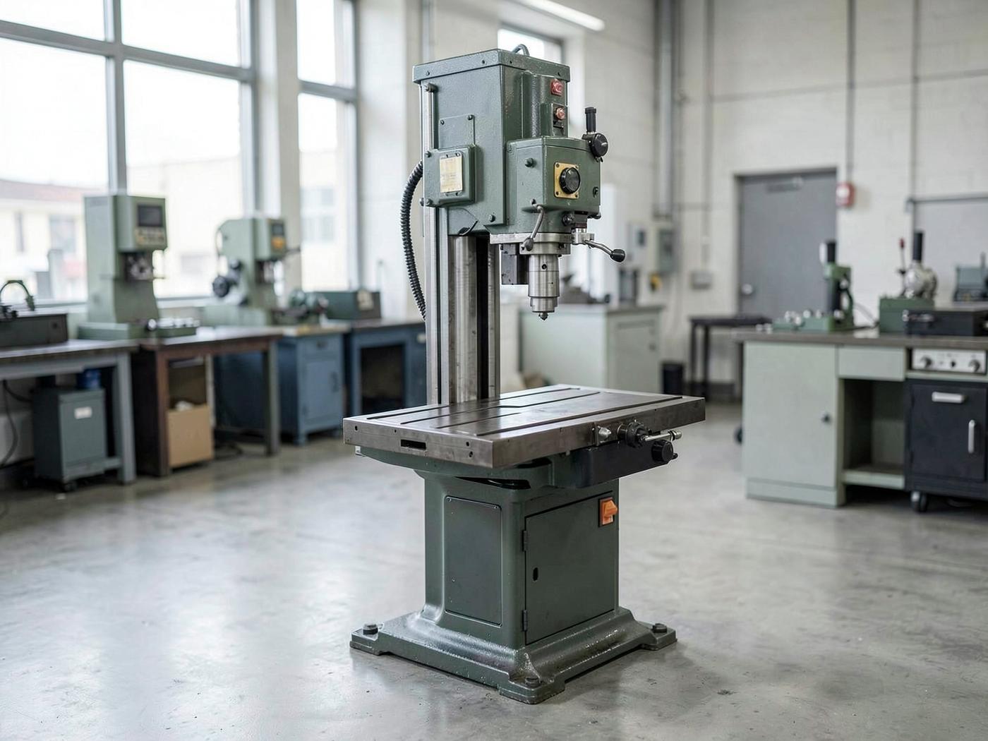 Furadeira de coluna em oficina industrial