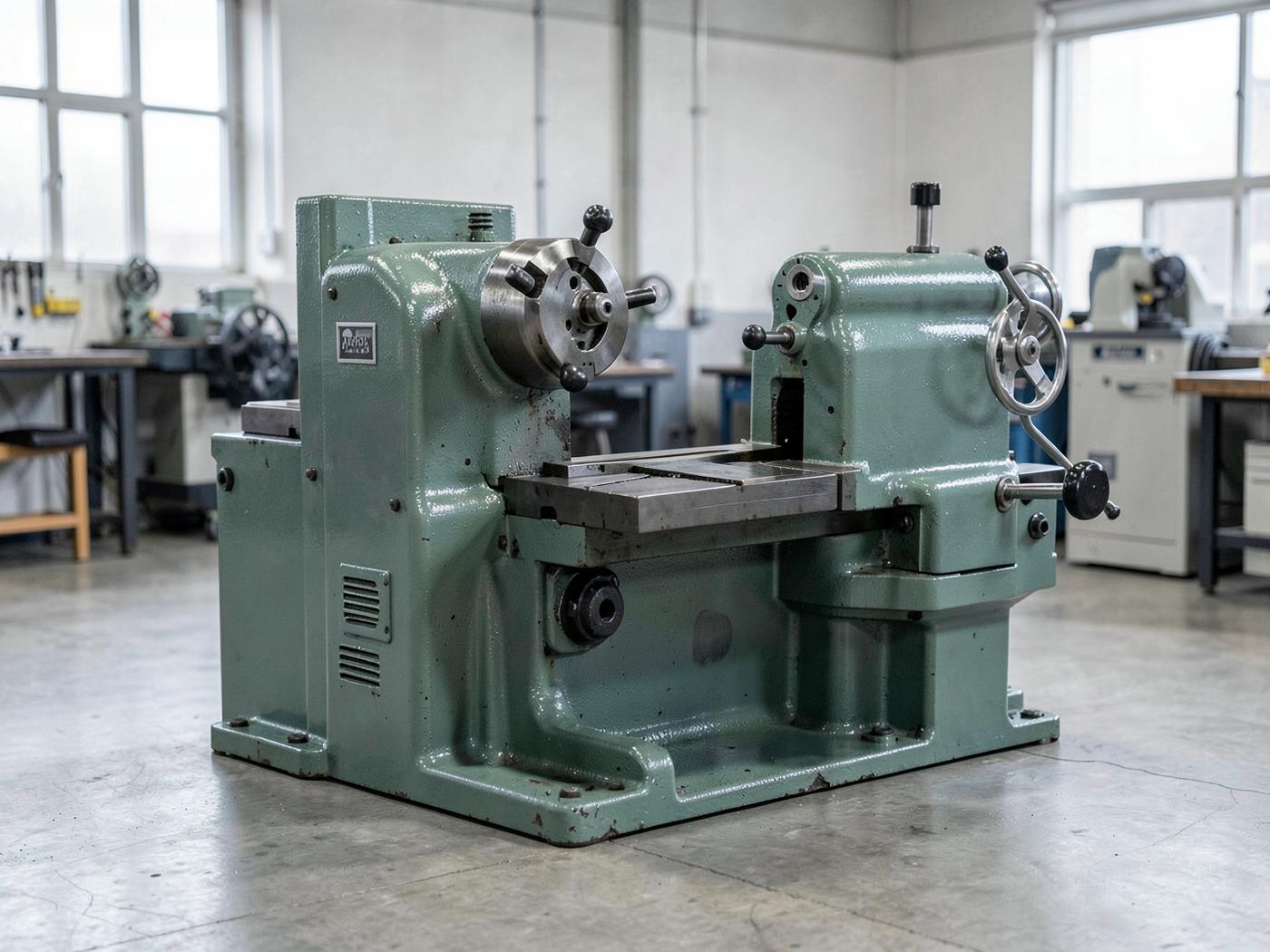 Torno mecânico industrial em oficina